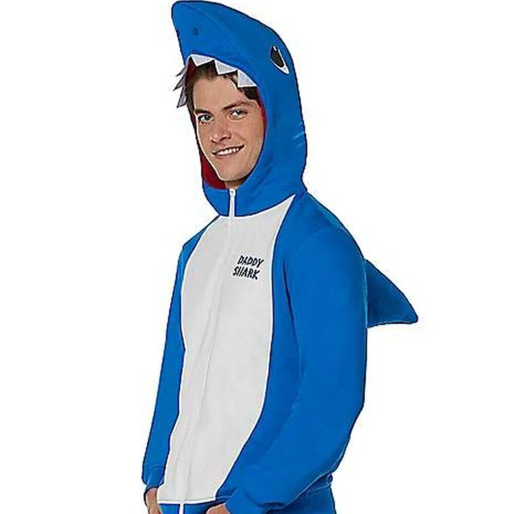 Spirit Halloween Daddy Shark Zip-Up Hoodie Costume Adult Medium Blue White NEW